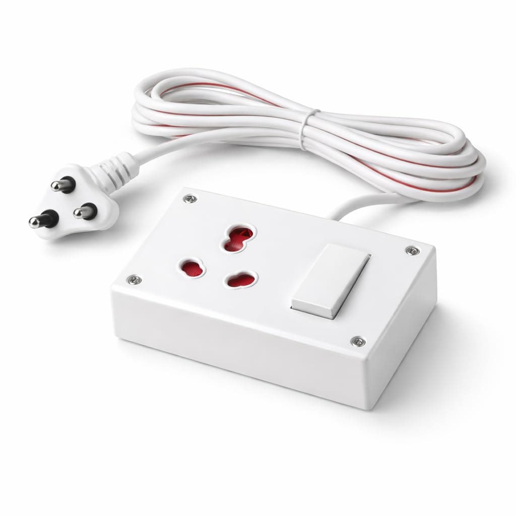 Heavy Duty Extension Board with Switch | Universal Socket Power Plug Extension Cord | Surface Mount Socket Box | 6A 250V Pre-Wired Copper Cable | Safe for Laptops, TVs, Fans & Chargers up to 1500W