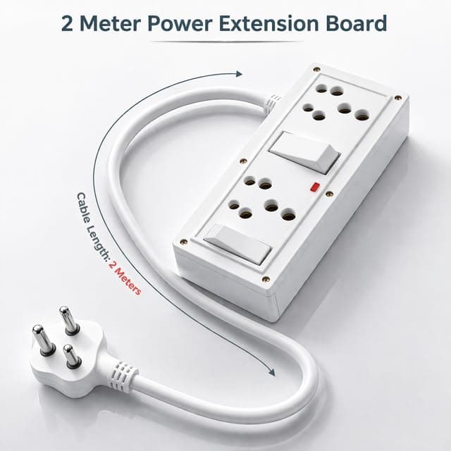 Power Extension Board 2 Socket 2 Switch | 6 Amp 250V Power Plug Extension with Indicator | Electrical Switch Box | Heavy Duty PVC Cable | Switchboard for Home & Office Use angle 3