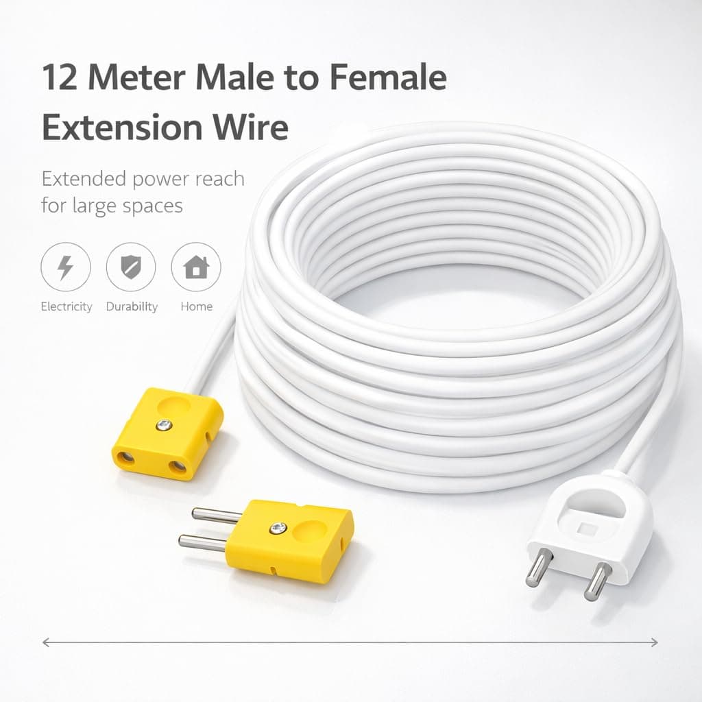 2 Pin Extension Cord Wire — Male to Female Extension Cable | 2-Pin Male Female Connector Plug Socket | Power Extension Wire with Plug — (12Meters) angle 2