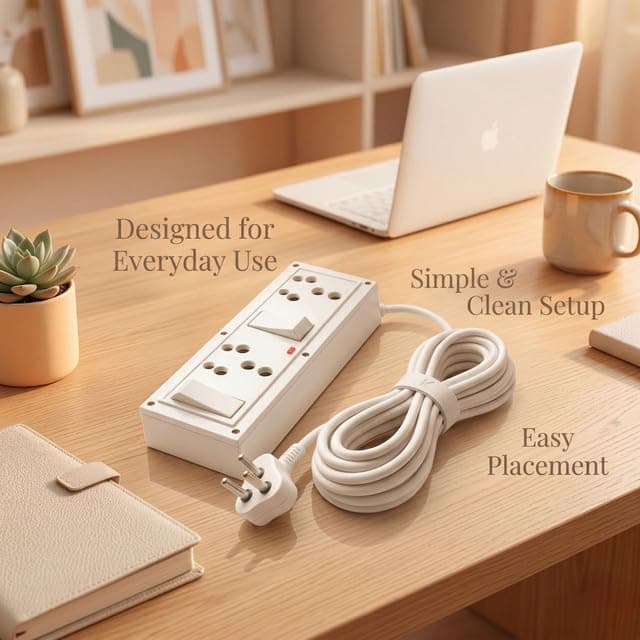 Power Extension Board 2 Socket 2 Switch | 6 Amp 250V Power Plug Extension with Indicator | Electrical Switch Box | Heavy Duty PVC Cable | Switchboard for Home & Office Use angle 5