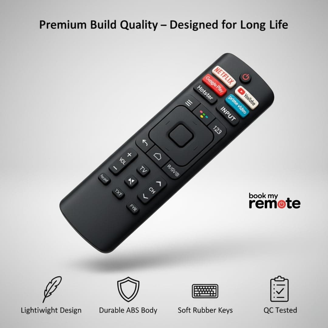 Book My Remote Compatible with Hisense & VU Smart LED TVs | ERF3R69H ERF Series Replacement Remote | Non-Voice IR Remote with Netflix YouTube Prime Video Google Play Hotstar Keys | 4K Android TV angle 6