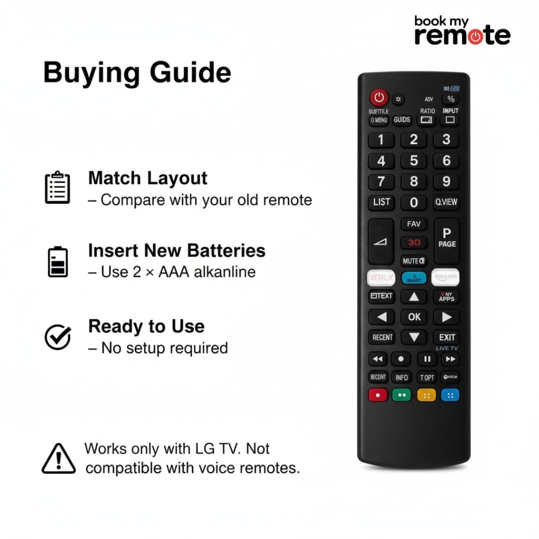 Book My Remote Universal Remote Control Compatible with LG Smart TVs LED, OLED, LCD, UHD, Plasma, 4K Android Models | Replacement for AKB75095304, AKB75095306 and More | Non-Voice Infrared Remote angle 7