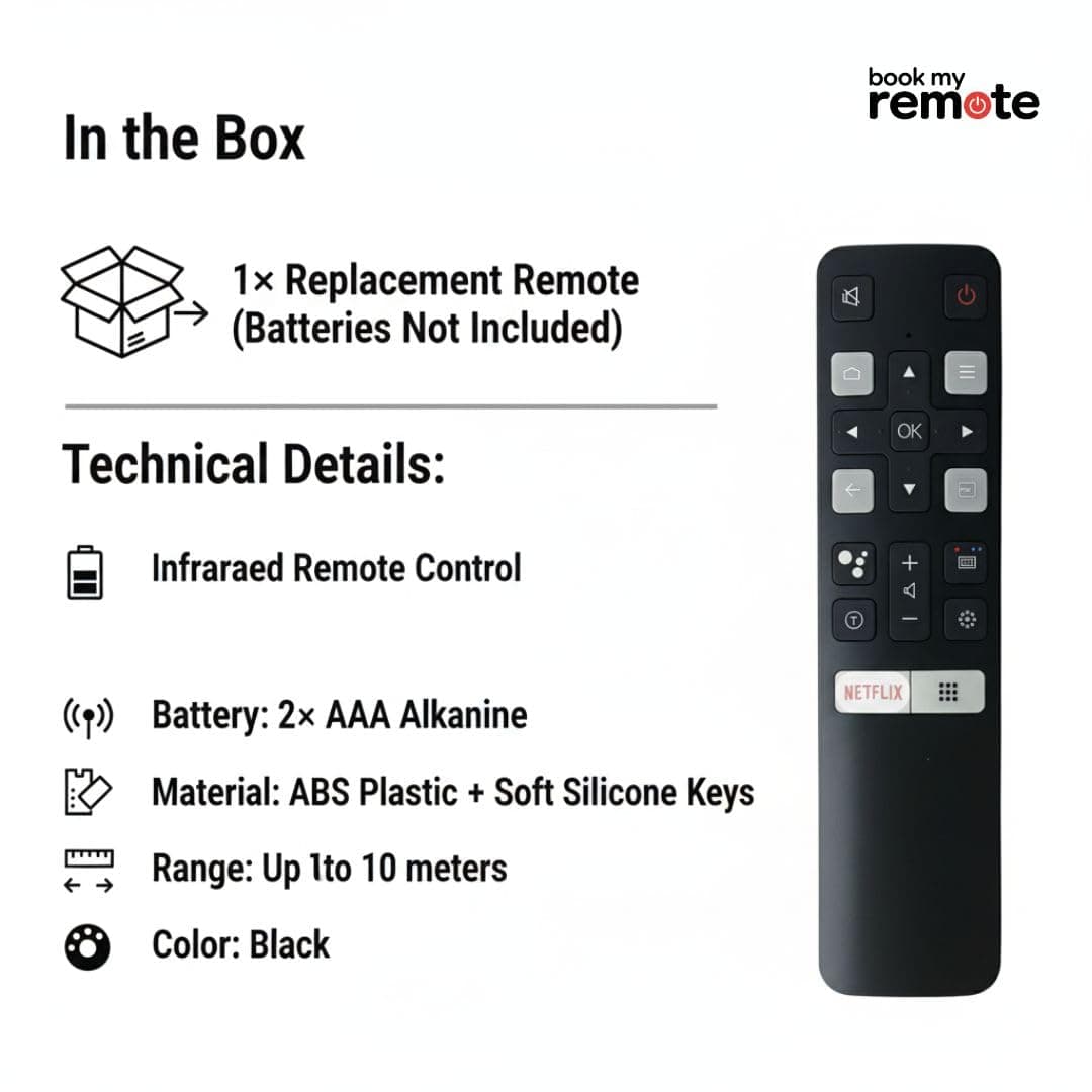 Book My Remote Compatible Remote Control for TCL & iFFALCON Smart Android TV RC802V Model | Replacement for TCL 4K UHD FHD QLED LED TVs | No Voice Command | Infrared Remote Control | Plug & Play angle 4