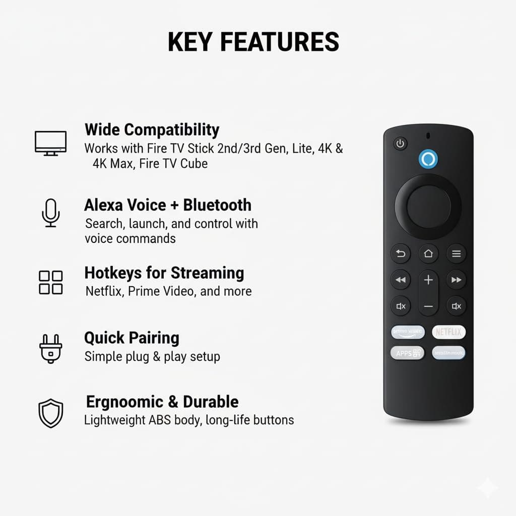 Book My Remote Replacement Voice Remote | Alexa Bluetooth Remote with Hotkeys | Compatible with Stick (2nd/3rd Gen, Lite, 4K, 4K Max) & Cube (1st & 3rd Gen) angle 2