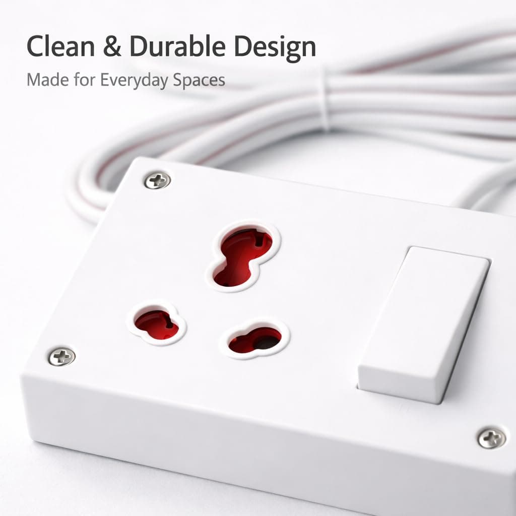 Heavy Duty Extension Board with Switch | Universal Socket Power Plug Extension Cord | Surface Mount Socket Box | 6A 250V Pre-Wired Copper Cable | Safe for Laptops, TVs, Fans & Chargers up to 1500W angle 7