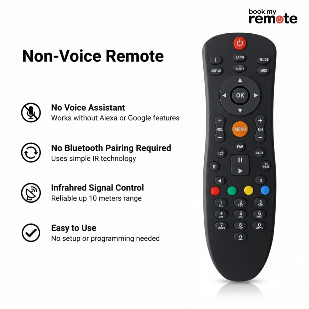 Book My Remote for Dish TV SD/HD/HD+ / 4K DTH Set Top Boxes with Recording | Compatible Replacement Controller | Plug & Play (Black, Durable ABS Body) angle 8