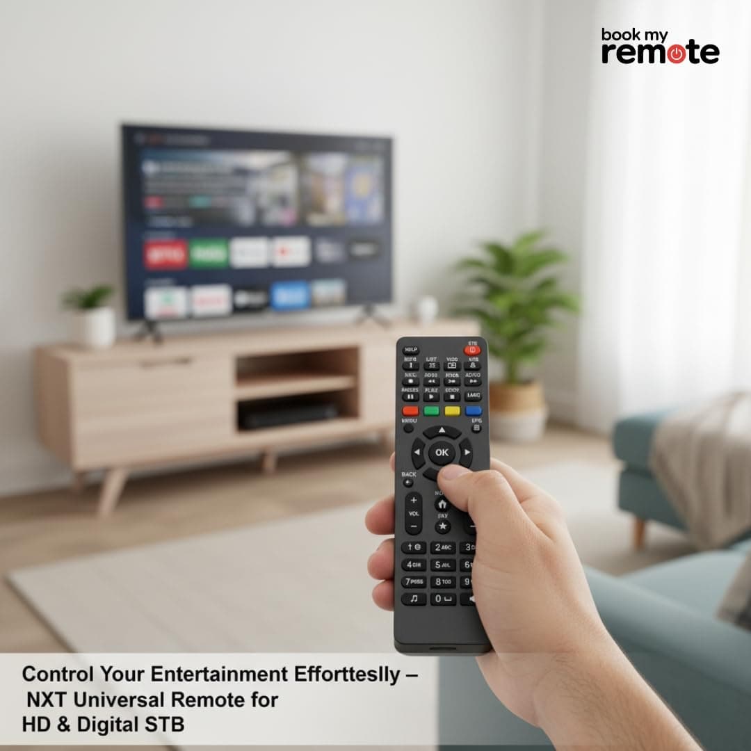 Book My Remote Replacement Remote for NXT Digital Set Top Box Universal STB Remote Control Compatible with NXT Digital HD & SD Set Top Boxes Infrared Long-Range 10 m Plug & Play (Black) (1) angle 7