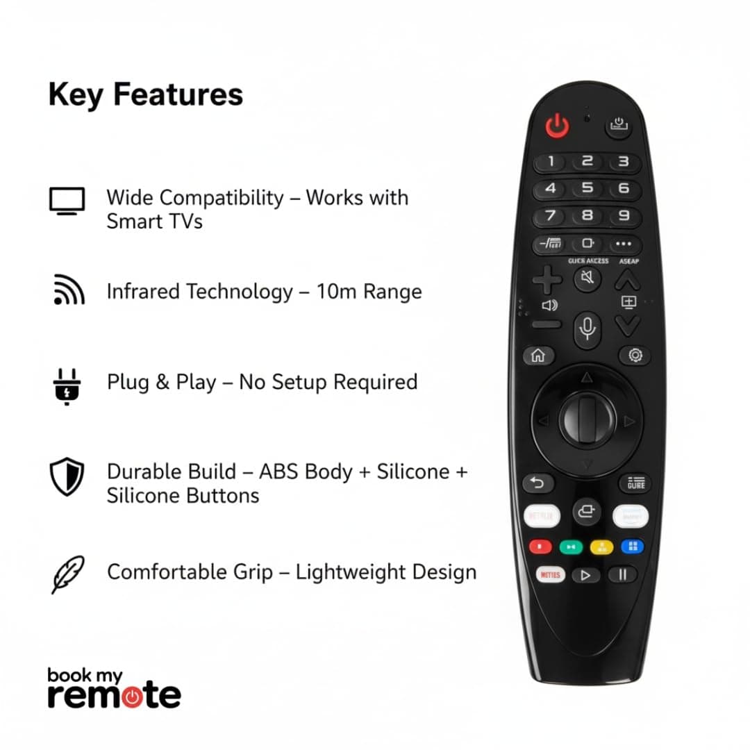 Book My Remote Compatible Replacement for LG Magic Remote Model AN-MR20GA / AKB75855501 Infrared Remote (No Voice, No Pointer, Plug & Play, Batteries Not Included) - 1PC angle 2