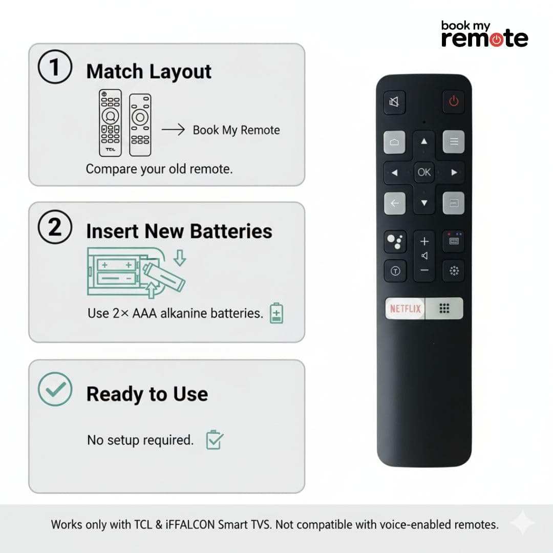 Book My Remote Compatible Remote Control for TCL & iFFALCON Smart Android TV RC802V Model | Replacement for TCL 4K UHD FHD QLED LED TVs | No Voice Command | Infrared Remote Control | Plug & Play angle 6