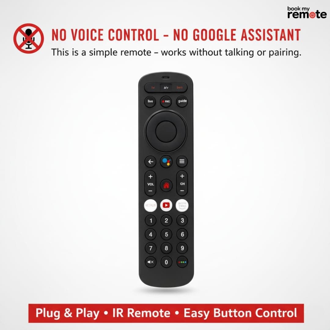 Book My Remote Compatible for Airtel Xstream Set-Top Box | Non-Voice IR Remote Control | Works with Airtel Xstream/DTH HD/SD/Digital TV | Plug & Play | Netflix, YouTube, Prime Keys | 2025 Model angle 3