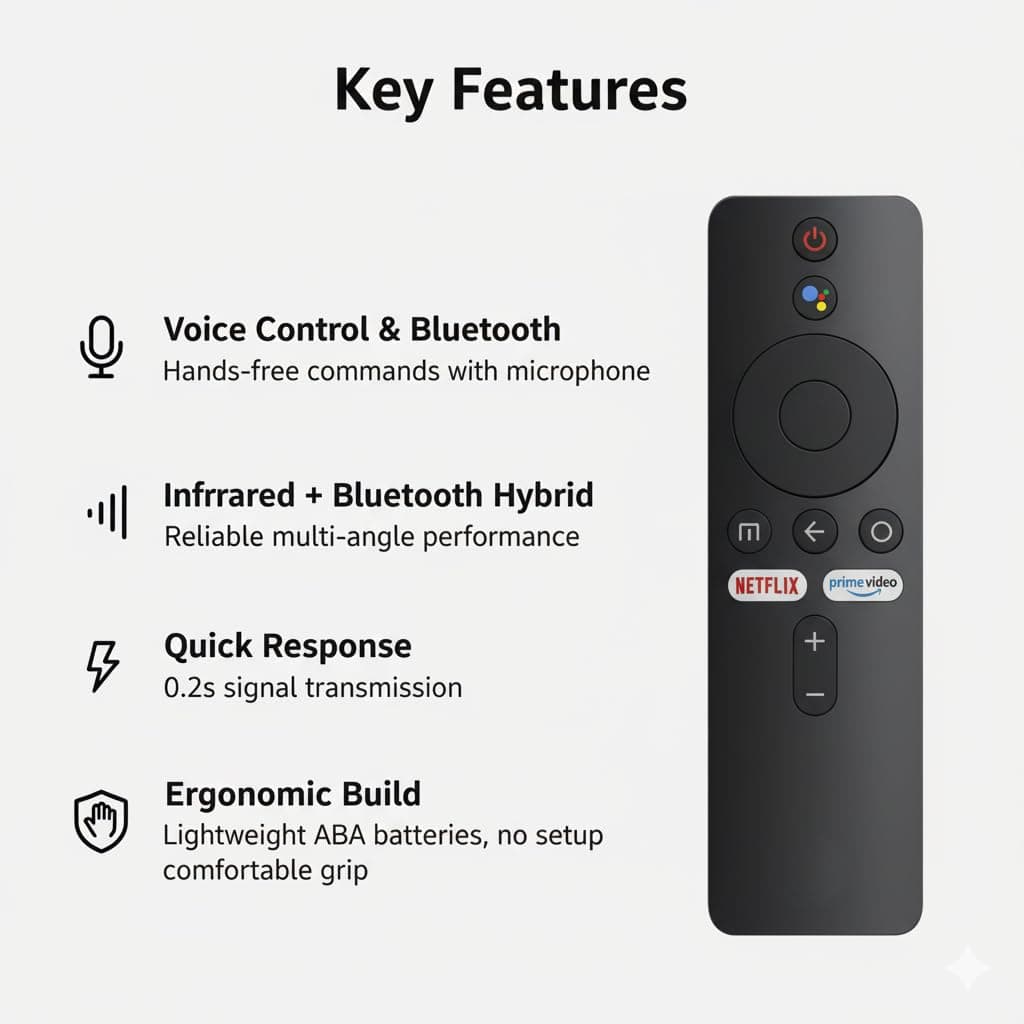Book My Remote Bluetooth Voice Replacement Remote with Hotkeys | Compatible with Mi Stick, Mi Box, Mi TV 4A/4X/4C, Redmi Smart TV | Easy Pairing angle 2