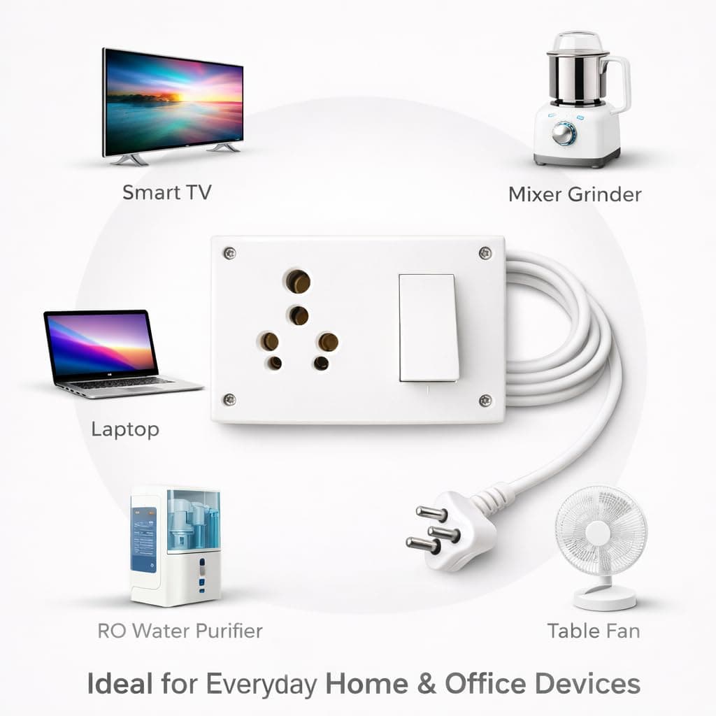 16 Amp Extension Board with 6/16A Universal Socket | Single Socket Power Extension Cord with Switch | Heavy Duty 6A Input Cable | Multi Plug Socket 230V 1200W | Electric Board for Home Office Desktop angle 4