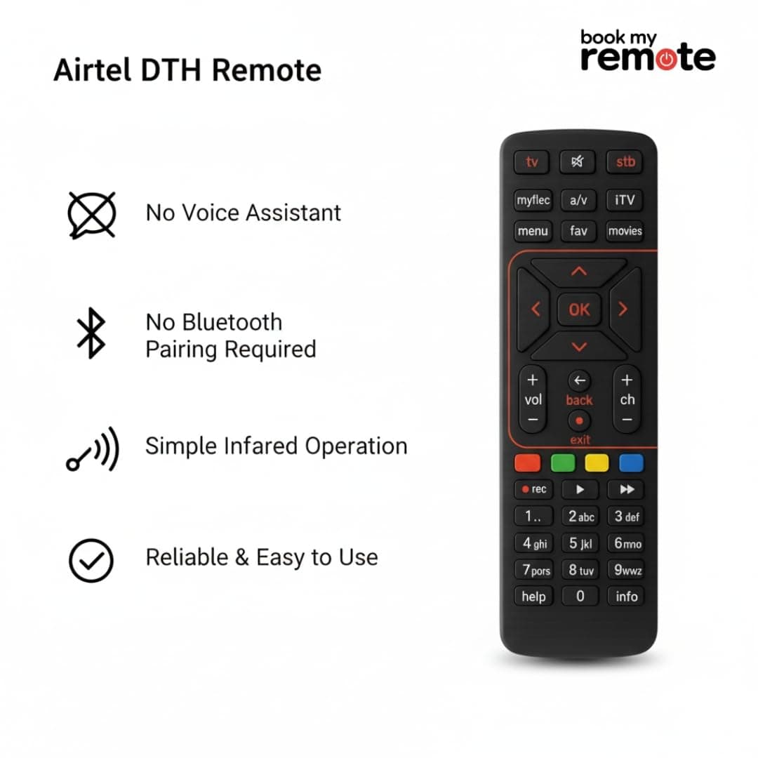 Book My Remote Compatible Airtel DTH Remote Replacement for Airtel Digital TV HD, SD & Recording Set Top Box Plug & Play Infrared Remote Controller - 1PC angle 5