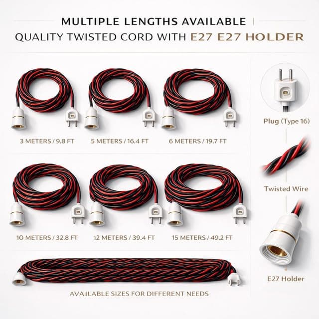 Bulb Holder with Wire and Plug Socket | B22 Bayonet Lamp Holder with Extension Cable | 2-Pin Plug | 220V–240V | Suitable for LED, CFL Bulbs | for Home, Festivals and Temporary Lighting angle 9