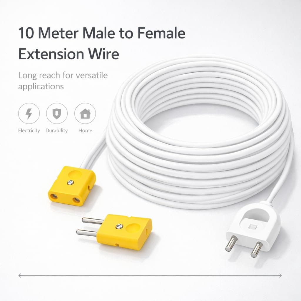 2 Pin Extension Cord Wire — Male to Female Extension Cable | 2-Pin Male Female Connector Plug Socket | Power Extension Wire with Plug — (10Meters) angle 2