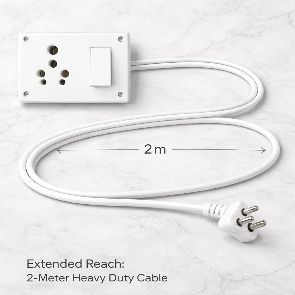 16 Amp Extension Board with 6/16A Universal Socket | Single Socket Power Extension Cord with Switch | Heavy Duty 6A Input Cable | Multi Plug Socket 230V 1200W | Electric Board for Home Office Desktop angle 2