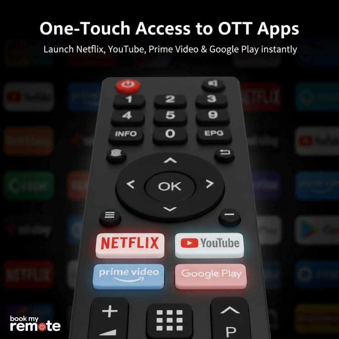 Book My Remote – Compatible BPL Smart TV Remote (No Voice) | Replacement for BPL Android/LED/4K UHD TVs 32″–55″ | OTT Hotkeys Netflix YouTube Prime Video Google Play | Plug & Play (No Setup Needed) angle 3