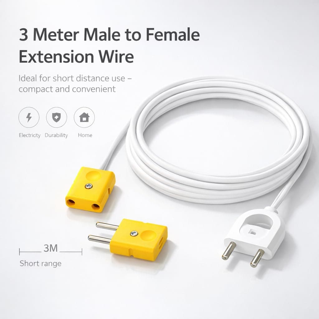 2 Pin Extension Cord Wire — Male to Female Extension Cable | 2-Pin Male Female Connector Plug Socket | Power Extension Wire with Plug — (3Meters) angle 2