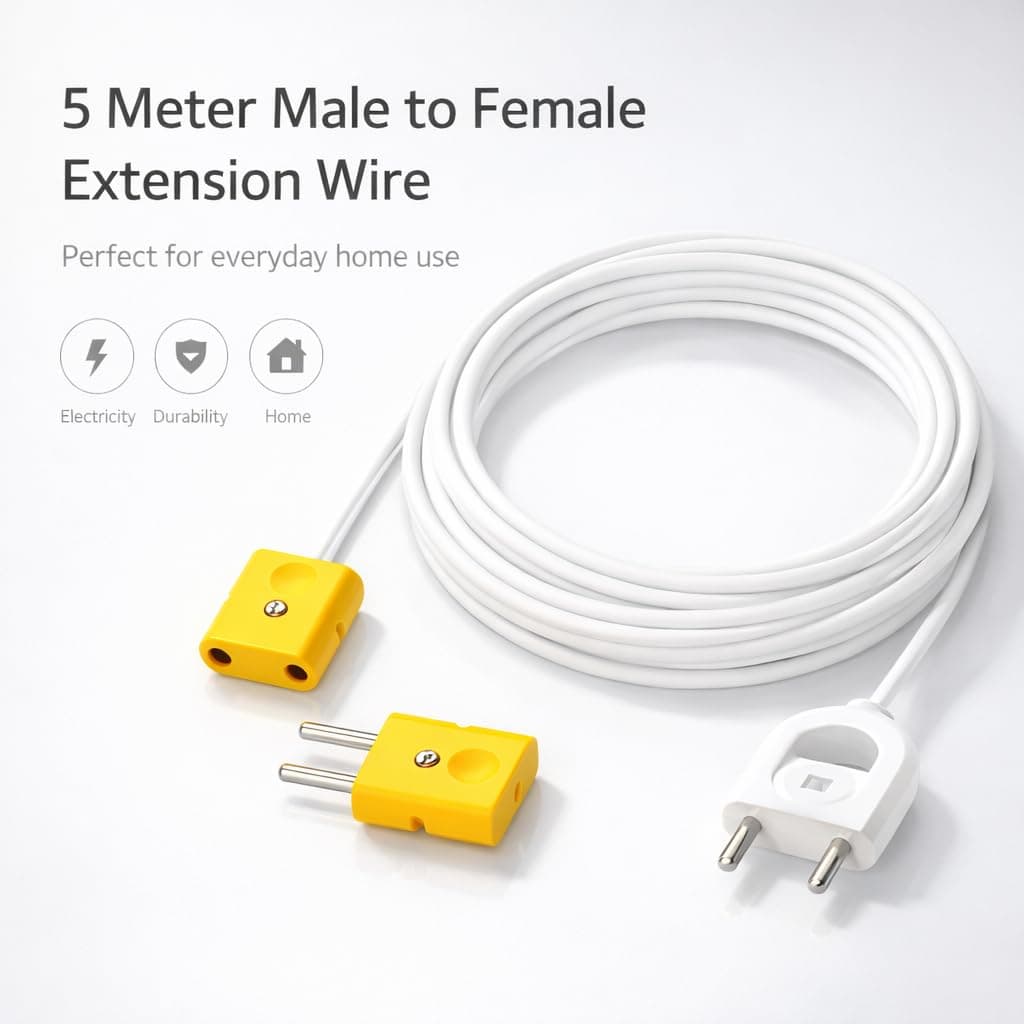 2 Pin Extension Cord Wire — Male to Female Extension Cable | 2-Pin Male Female Connector Plug Socket | Power Extension Wire with Plug — (5Meters) angle 2