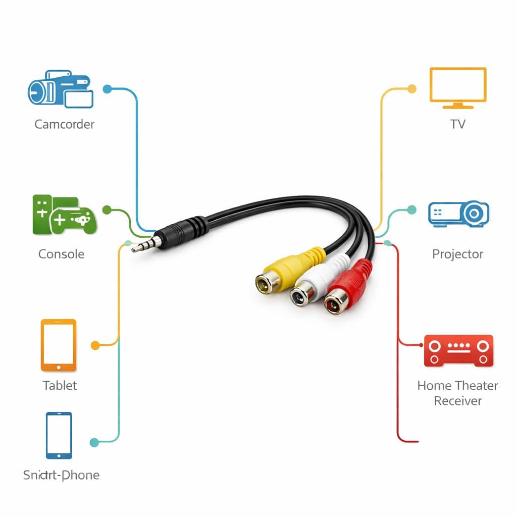 Book My Remote 3.5mm Male Plug to 3 RCA Female Adapter Cable | AV to 3 RCA Composite Video + Stereo Audio | for LED TV Set Top Box DTH DVD Camcorder angle 7