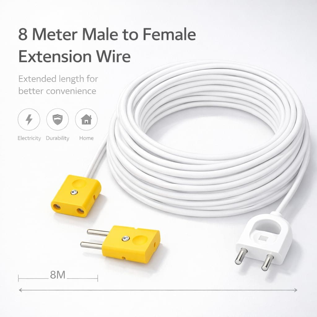 2 Pin Extension Cord Wire — Male to Female Extension Cable | 2-Pin Male Female Connector Plug Socket | Power Extension Wire with Plug — (8Meters) angle 2