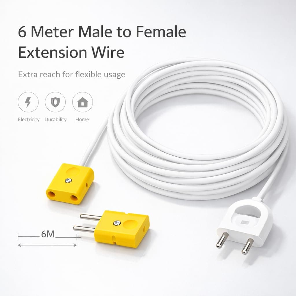 2 Pin Extension Cord Wire — Male to Female Extension Cable | 2-Pin Male Female Connector Plug Socket | Power Extension Wire with Plug — (6Meters) angle 2