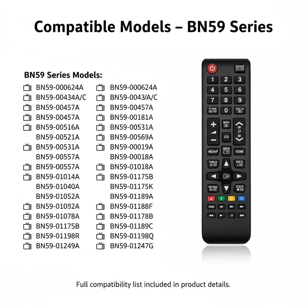 Book My Remote Universal Replacement Remote Compatible with Samsung TVs | Works with LCD LED OLED QLED UHD Plasma Smart Hub | Infrared Remote Control AA59 BN59 Series | Plug & Play, 10m Range angle 8