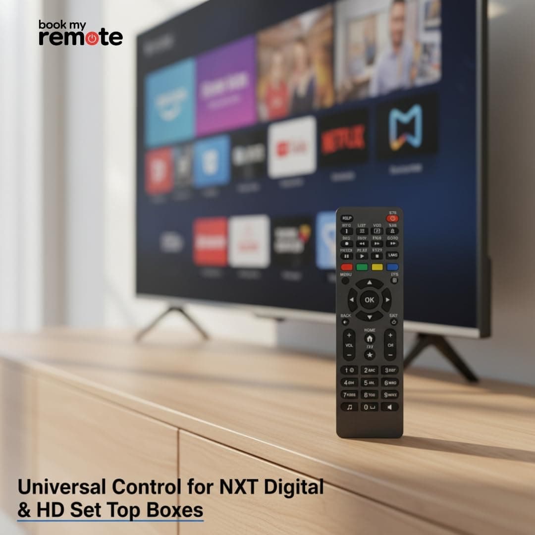 Book My Remote Replacement Remote for NXT Digital Set Top Box Universal STB Remote Control Compatible with NXT Digital HD & SD Set Top Boxes Infrared Long-Range 10 m Plug & Play (Black) (1) angle 9