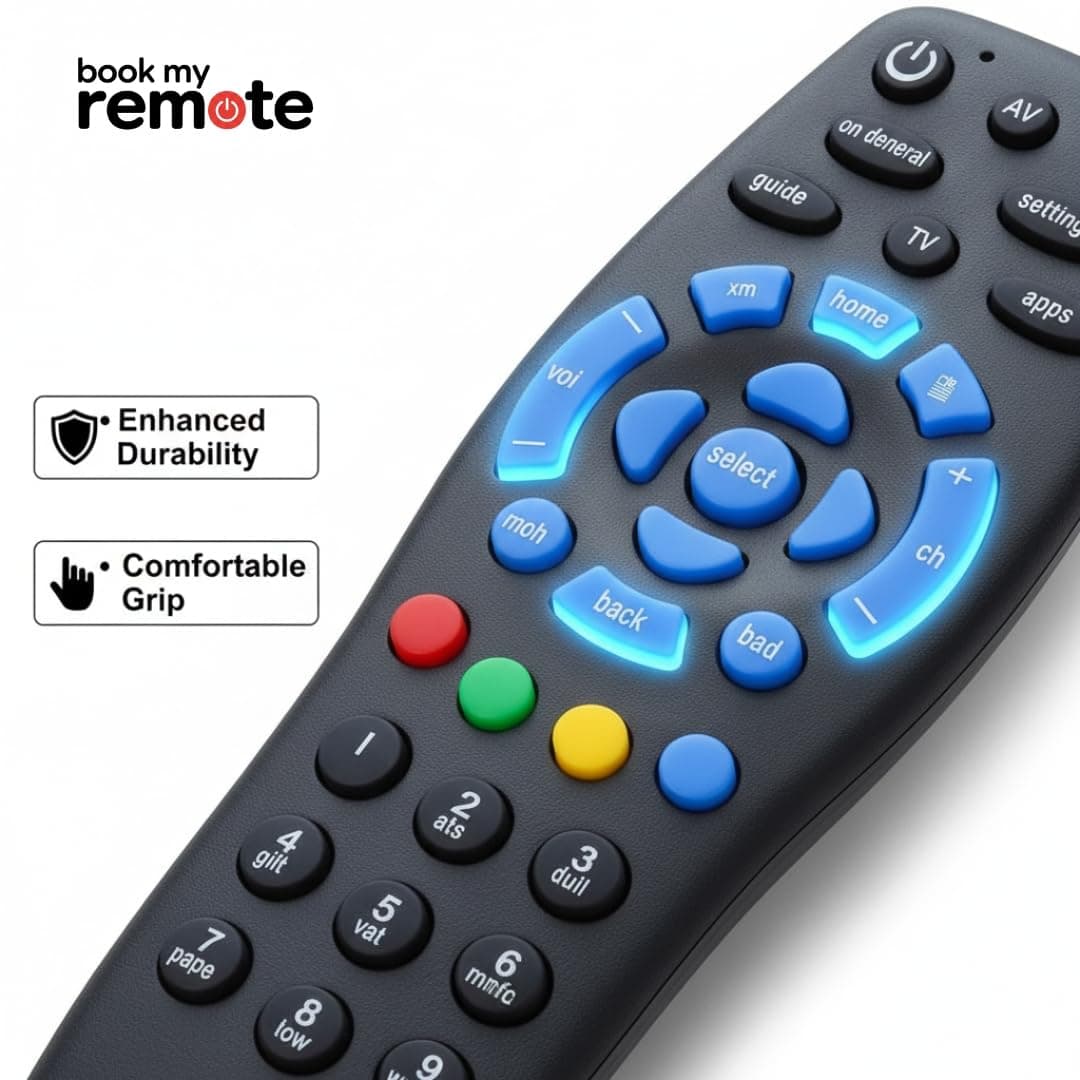 Book My Remote Compatible with Tata Sky/Tata Play Set Top Box Remote Control | Replacement Infrared Remote for HD, SD & Recording Models | Plug & Play | Soft Silicone Keys 1PC angle 8