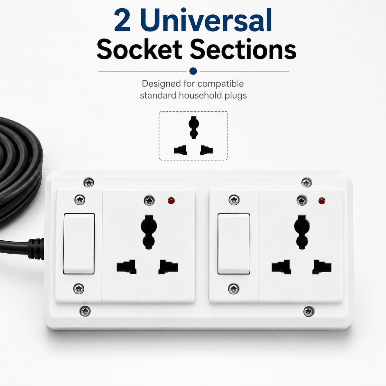 Book My Remote 2 Switch 2 Socket Extension Board with Individual Switches | Heavy Duty Spike Guard | 2500W 10A | 4.3m Long Cable | Wall Mountable Power Strip for Home & Office (White) angle 8