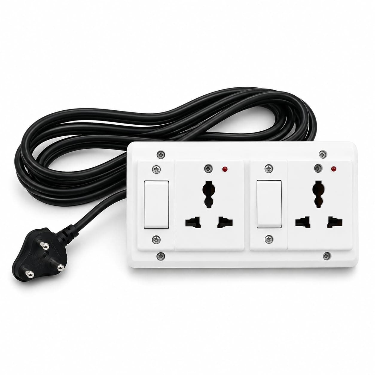 Book My Remote 2 Switch 2 Socket Extension Board with Individual Switches | Heavy Duty Spike Guard | 2500W 10A | 4.3m Long Cable | Wall Mountable Power Strip for Home & Office (White)