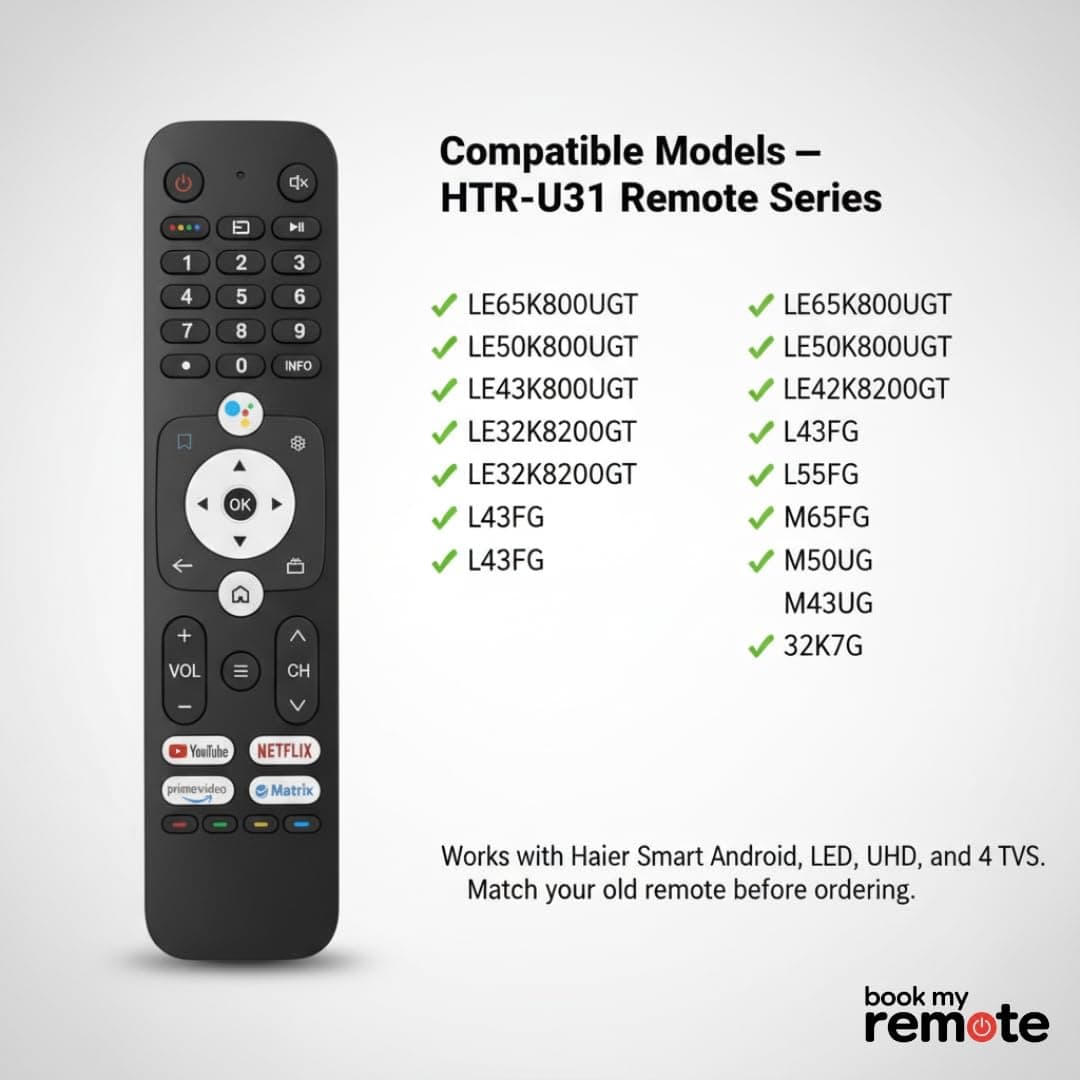 Book My Remote Replacement for Haier Smart TV Remote HTR-U31 – Compatible with Haier Android/LED/UHD / 4K TVs – IR Remote Control, No Setup Needed (No Voice/Google Assistant) angle 8