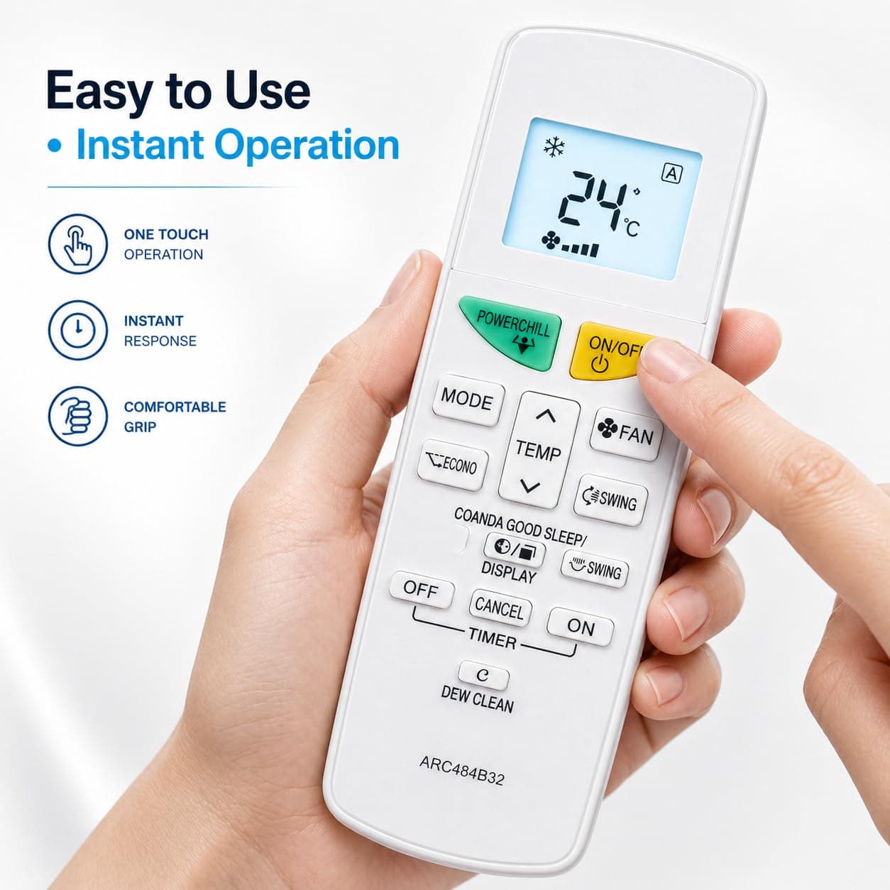 BookMyRemote AC Remote Control Compatible with Daikin Inverter Split & Window Air Conditioners (1 Ton, 1.5 Ton, 2 Ton) | Fits Model ARC484B32 / AC-132L / 132L | Dew Clean & Power Chill | Plug & Play angle 6