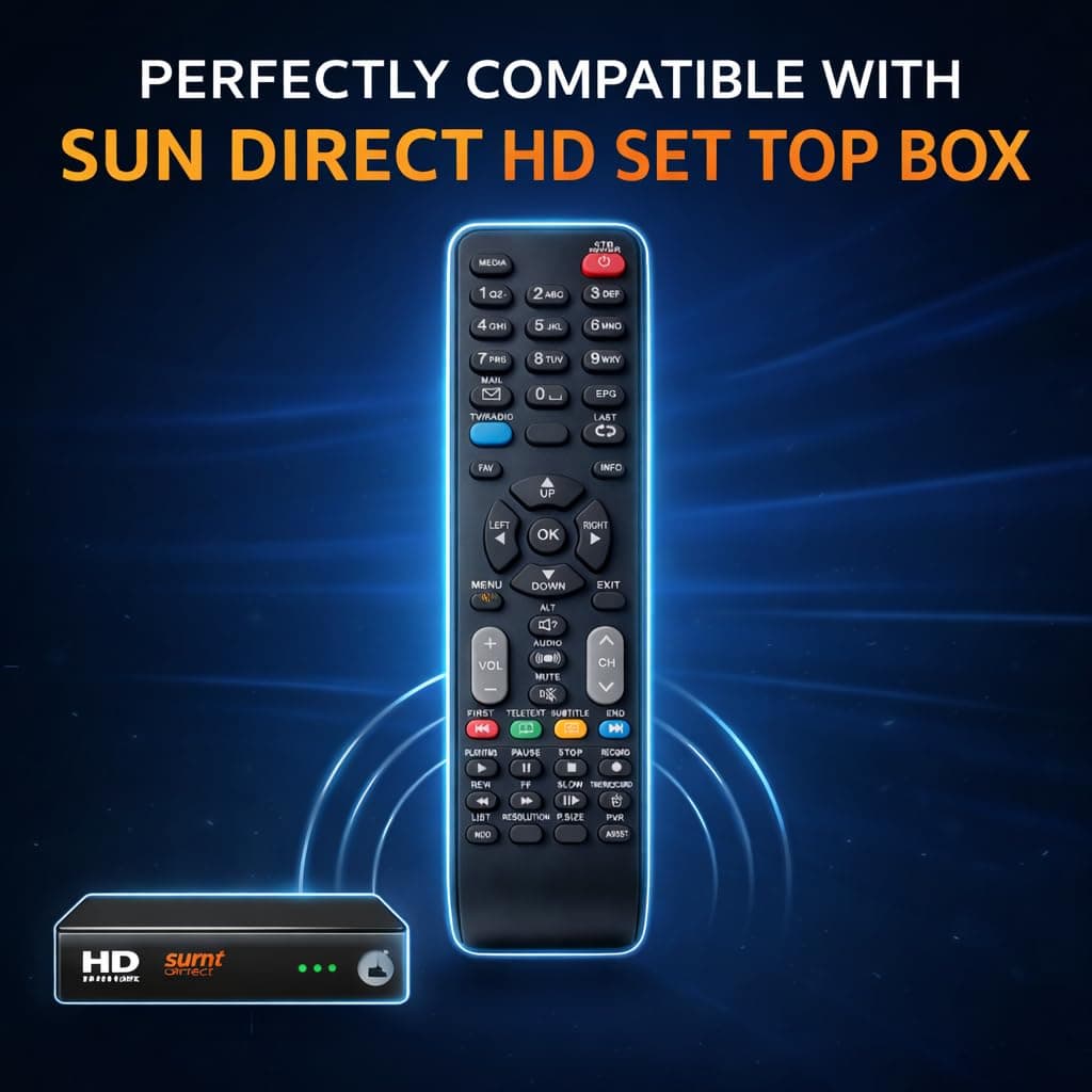 BookMyRemote Compatible Replacement Remote Control for Sun Direct HD Set-Top Box | Supports EPG, PVR, FAV, TV Radio, VOL, CH | No Programming Required angle 3