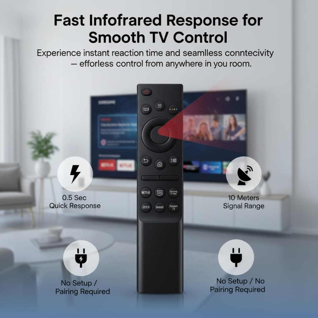 BMR – Compatible Samsung Smart TV Controller BN59 – Works with Samsung 4K UHD QLED Frame Series 6 7 8 – Infrared Control with Netflix & Prime Video Hotkeys – No Voice Assistant | Book My Remote angle 4