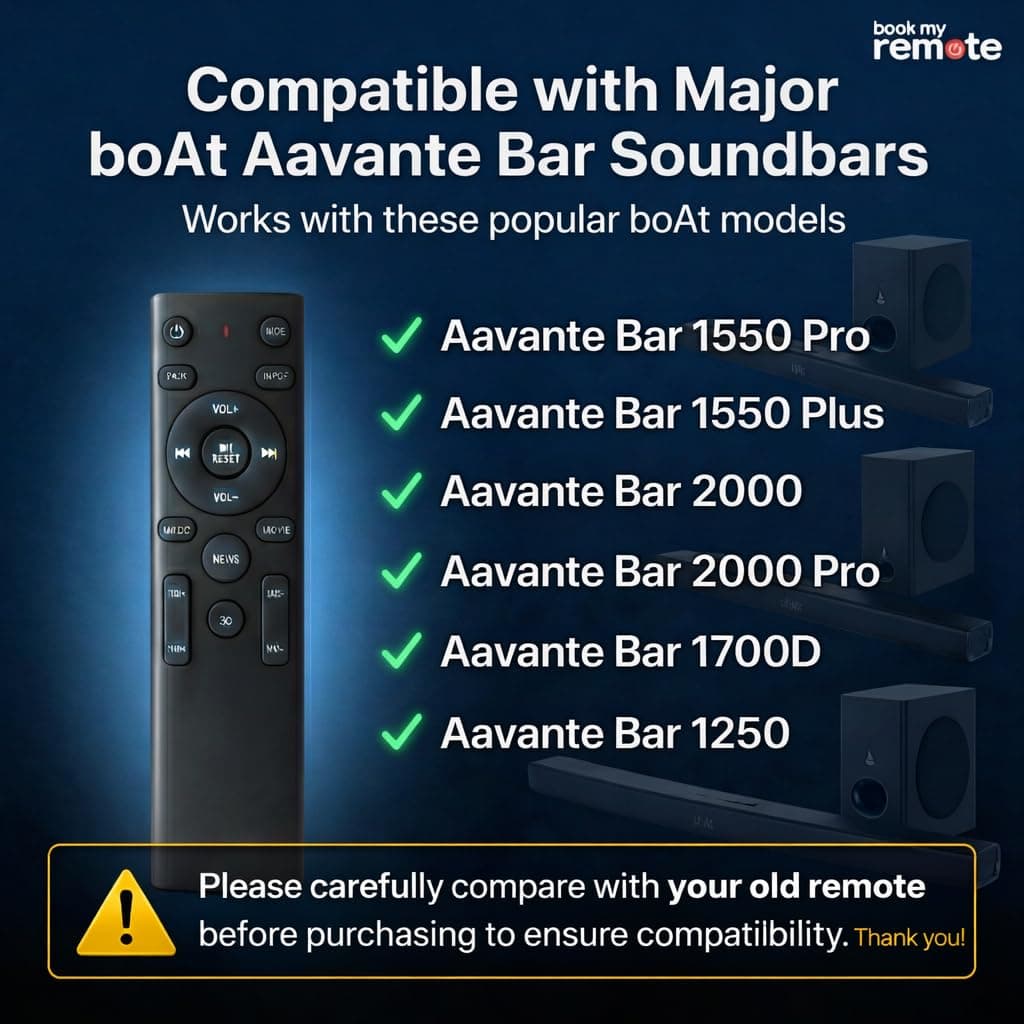 Book My Remote Compatible for Boat Aavante Bar Soundbar | Works with 1250, 1550 Pro, 2000, 2000 Pro,1700D, 5.1 Channel | Replacement for Original Remote Control (Black) angle 6
