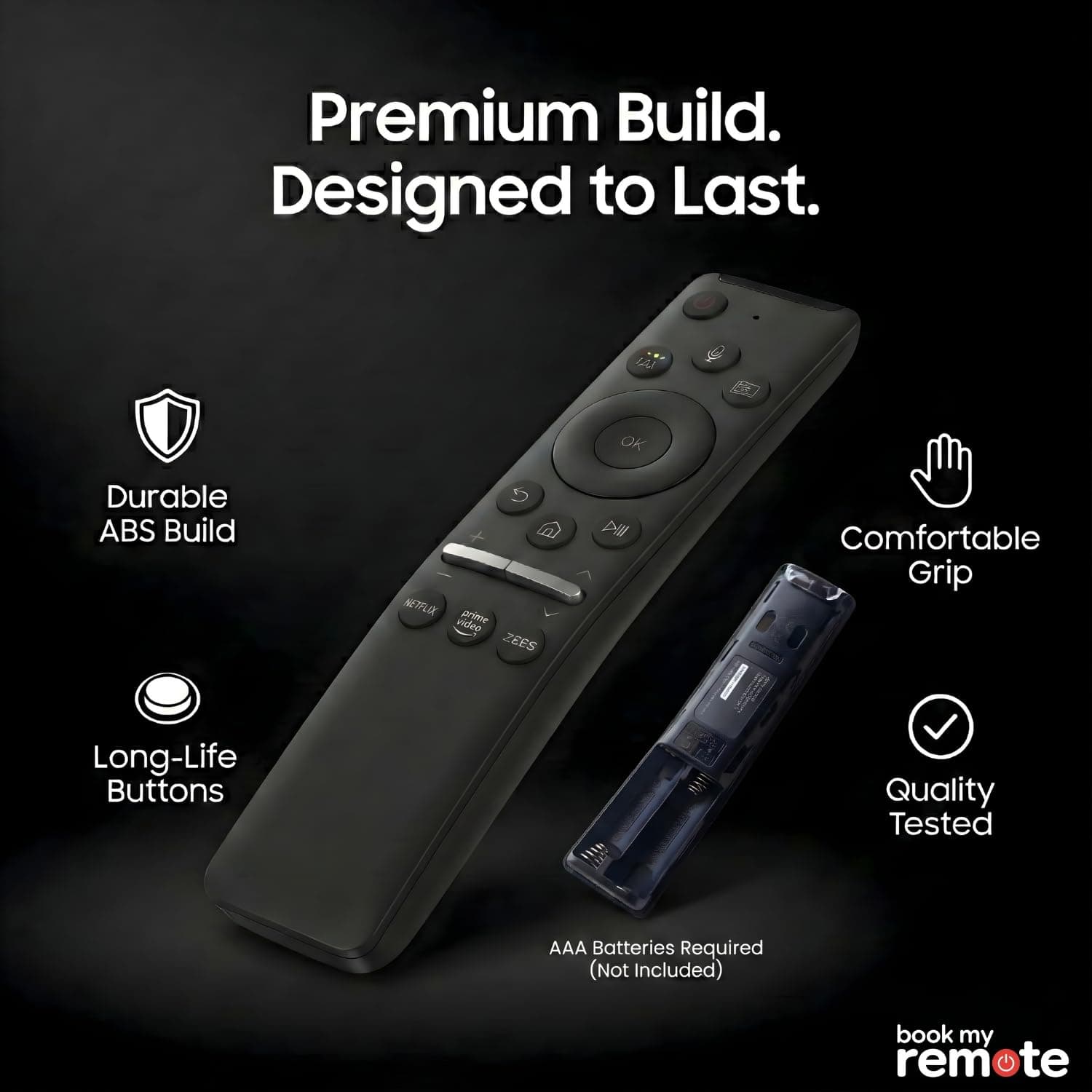 Book My Remote Voice Control Remote Compatible with Samsung Smart TV (2019-2025) - Non-Solar Replacement for Original & BN59 Series - Bluetooth Pairing for Crystal 4K UHD, QLED & Neo QLED TV angle 3