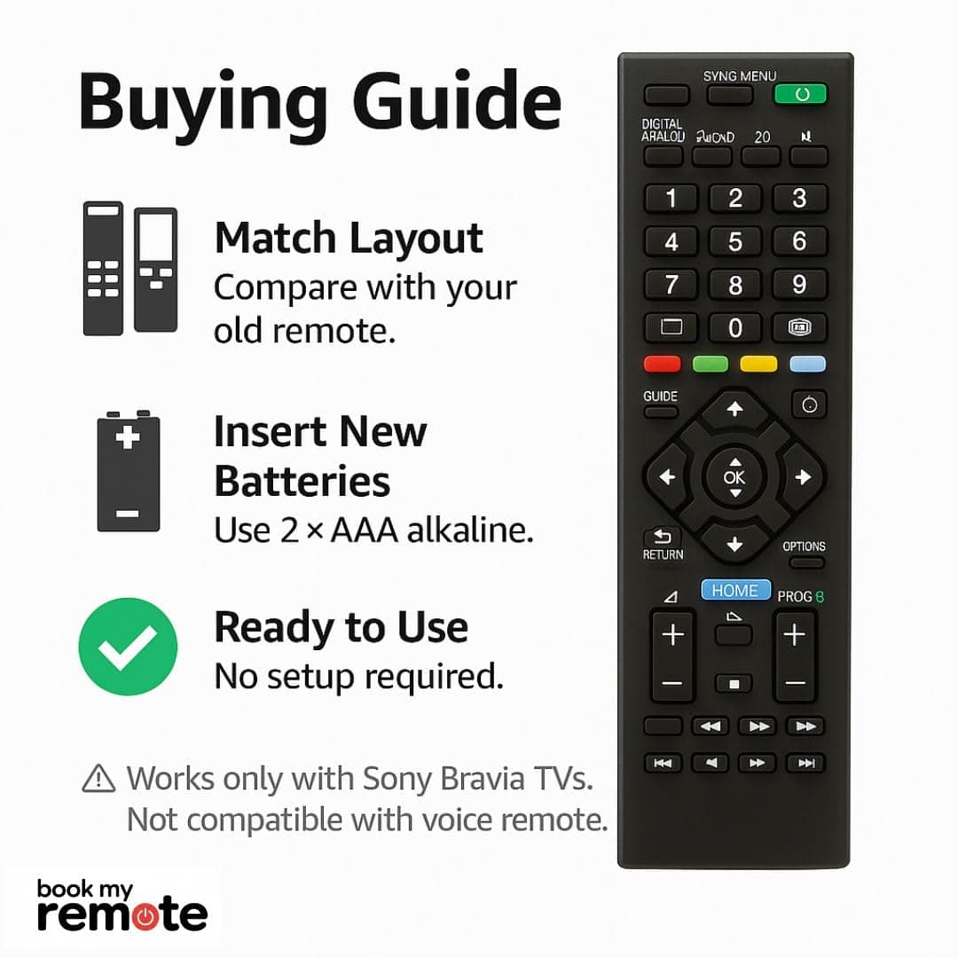 Book My Remote Universal IR Controller Compatible with Sony Bravia LED, LCD, UHD, OLED, QLED, 4K Android TVs | Supports RMT-TX & RMF Series | Non-Voice (1 PC) angle 6
