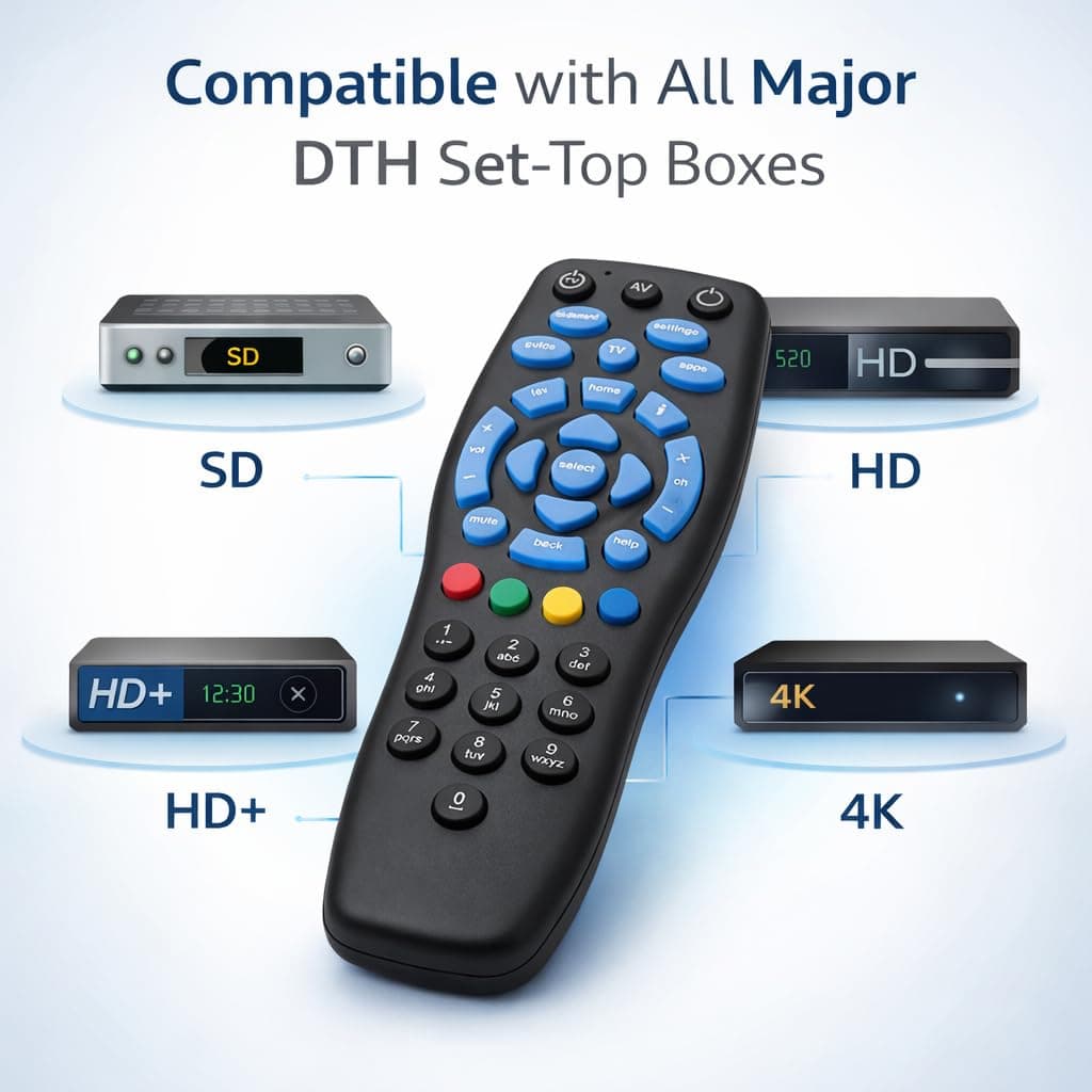 Book My Remote Compatible with Tata Sky Remote & Tata Play Remote – Universal Replacement for Original Set Top Box – Works with SD, HD, 4K, Binge & Plus – Long Range DTH Controller angle 3