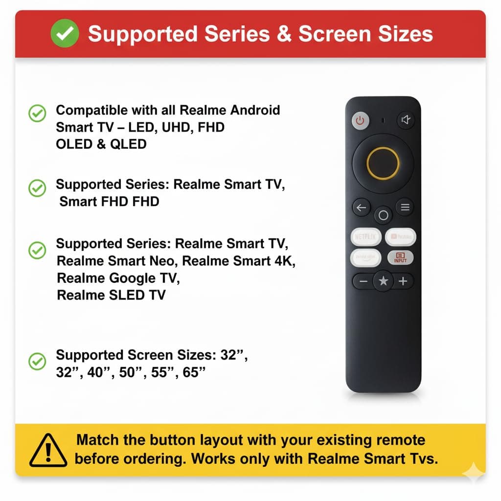 Book My Remote Realme TV Controller | Non-Voice Infrared Replacement Compatible with Realme Smart LED & Android TVs | Original Design with Netflix, Prime Video & YouTube Hotkeys angle 4