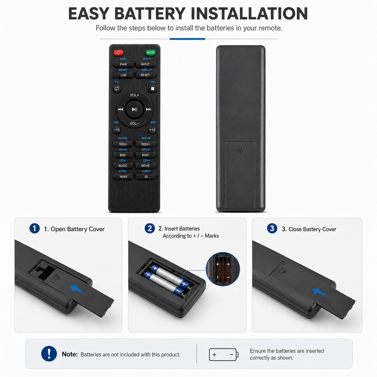 BookMyRemote Replacement Remote Control Compatible with Boat Aavante Soundbars & Audio Systems | IR Wireless Soundbar Remote with Bass, Treble, EQ & 3D Sound Control (Batteries Not Included) angle 5