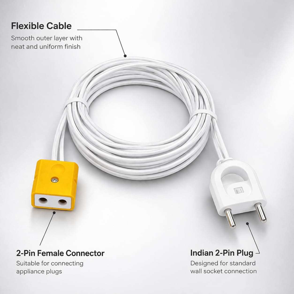 2 Pin Extension Cord Wire — Male to Female Extension Cable | 2-Pin Male Female Connector Plug Socket | Power Extension Wire with Plug — (3Meters) angle 4