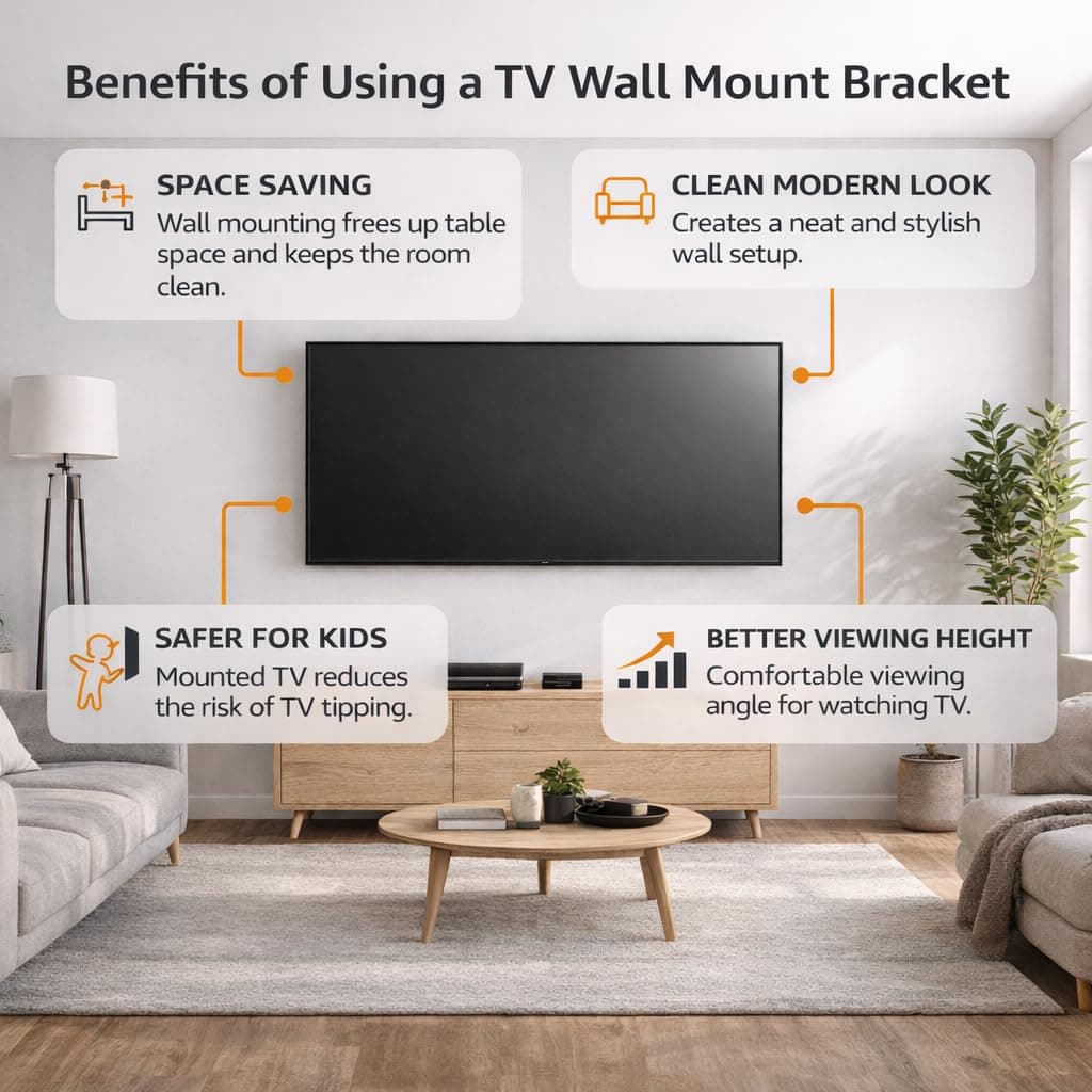 Heavy Duty TV Wall Mount Bracket for 14 to 43 Inch LED LCD Smart TV | Fixed Low Profile Universal Wall Mount Stand | VESA 75x75 to 200x200mm | Up to 30 kg | All Hardware Included angle 9