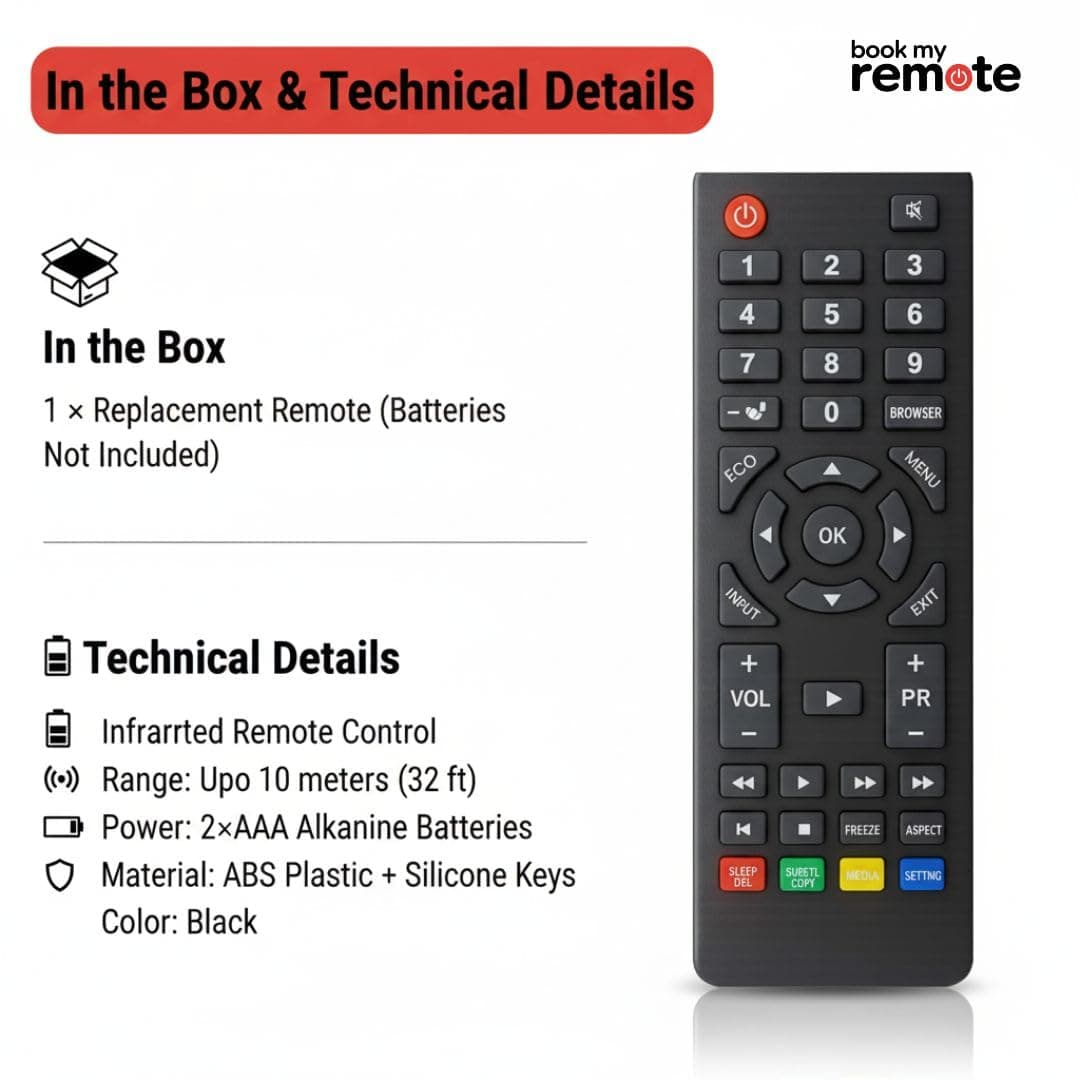 Book My Remote Replacement Remote Control Compatible with Kodak Smart, LED, LCD, FHD & 4K TVs | Plug & Play Non-Voice Infrared Remote | Soft Silicone Buttons, 10m Range | No Setup Required angle 4