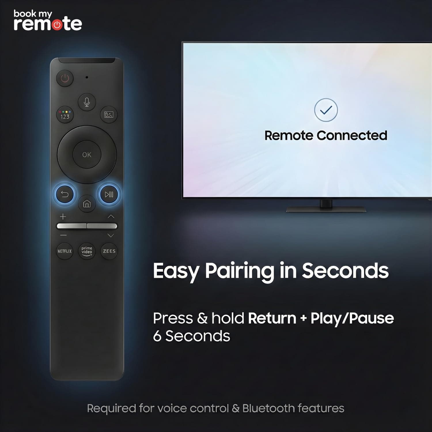 Book My Remote Voice Control Remote Compatible with Samsung Smart TV (2019-2025) - Non-Solar Replacement for Original & BN59 Series - Bluetooth Pairing for Crystal 4K UHD, QLED & Neo QLED TV angle 6