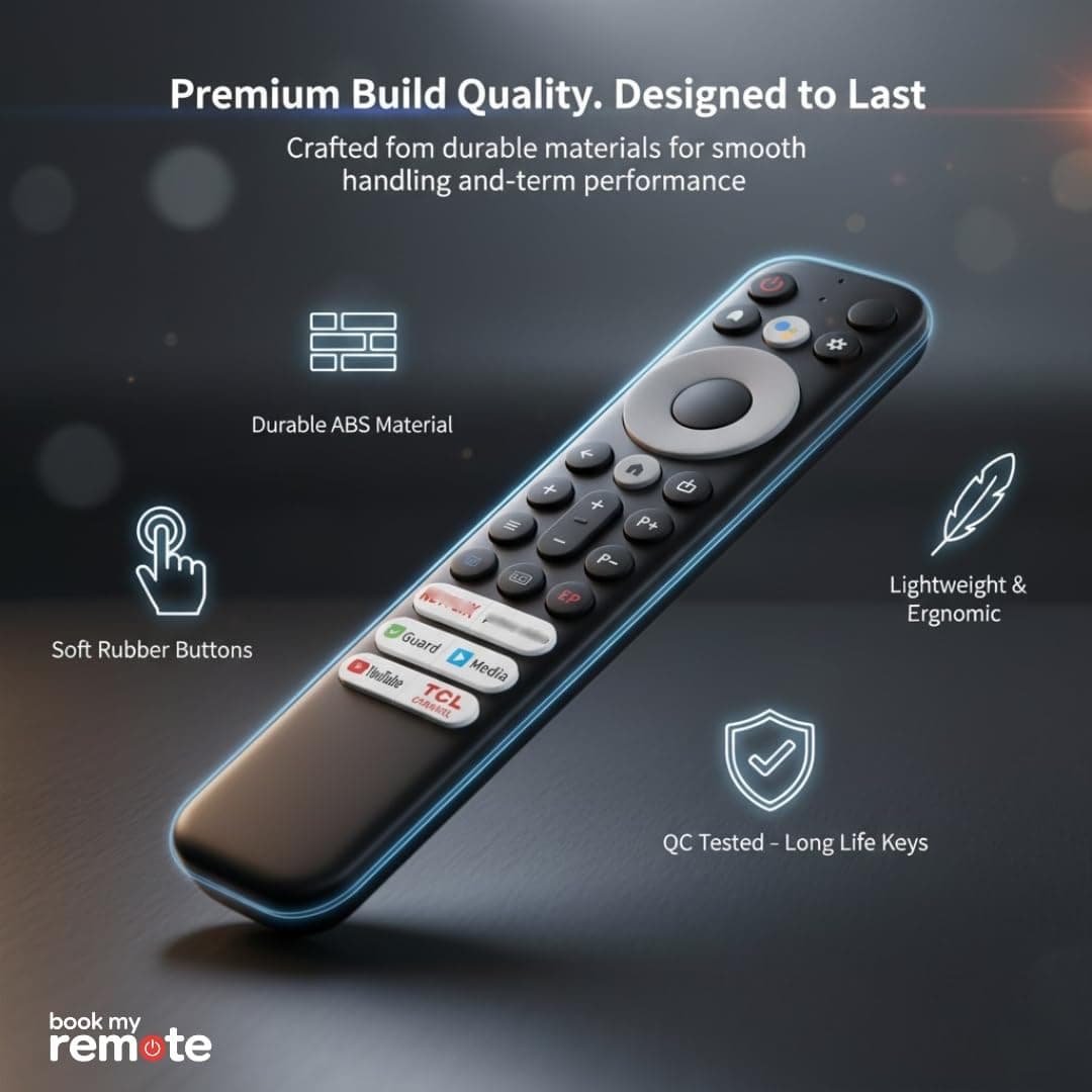 Book My Remote Replacement for TCL Smart TV RC813 / RC902V / RC902V FMR4 / M4 – Compatible with Android, Google, QLED | No Voice | Plug & Play | Supports 32–85 Inch TCL TVs angle 8