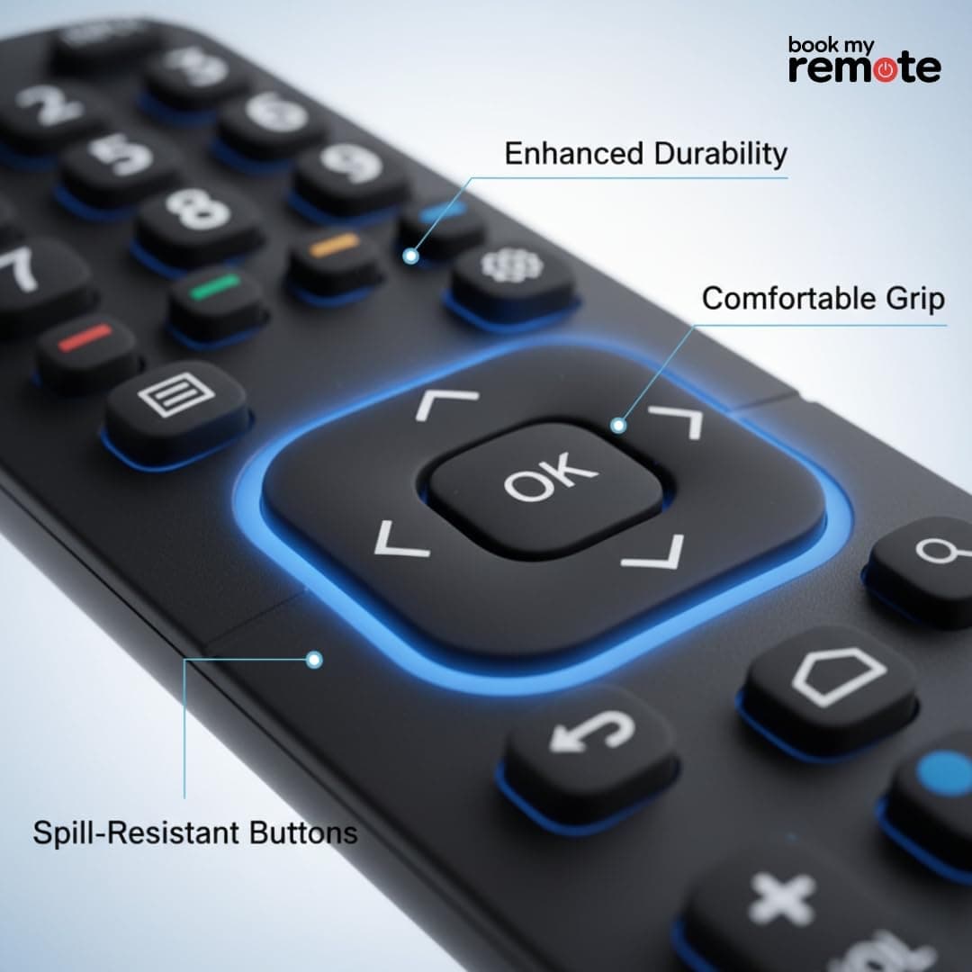 Book My Remote Replacement Remote Control for VU Smart TV EN2BX27V / EN2BY27V Models Compatible with VU 32US, 43US, 40US, 50GA, 65US, Android 4K & Full HD LED TVs Infrared Non-Voice Remote angle 7