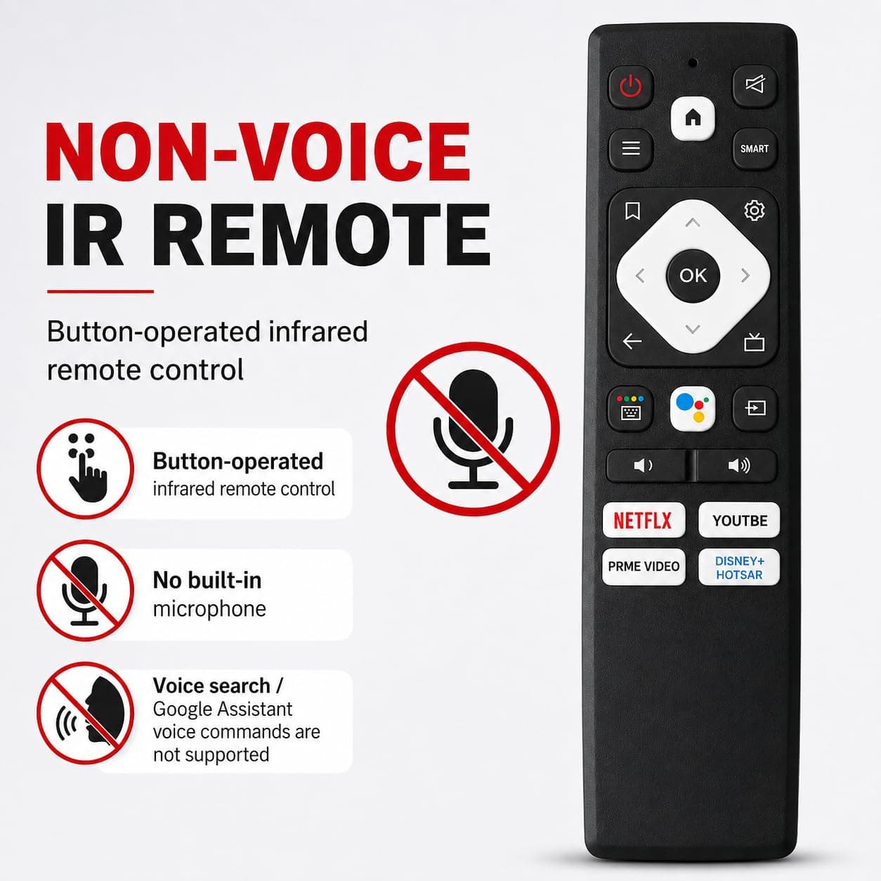 Book My Remote Compatible Remote Control for Acer Smart Android TV | Replacement for Original | Non-Voice IR | Fits I, H, V, P, S & XL Series | 32-75 Inch 4K UHD LED TV angle 9