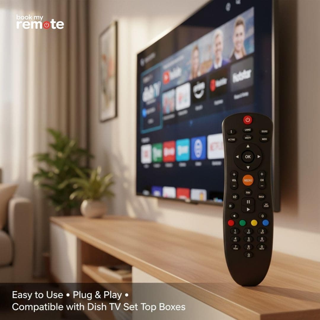 Book My Remote for Dish TV SD/HD/HD+ / 4K DTH Set Top Boxes with Recording | Compatible Replacement Controller | Plug & Play (Black, Durable ABS Body) angle 6