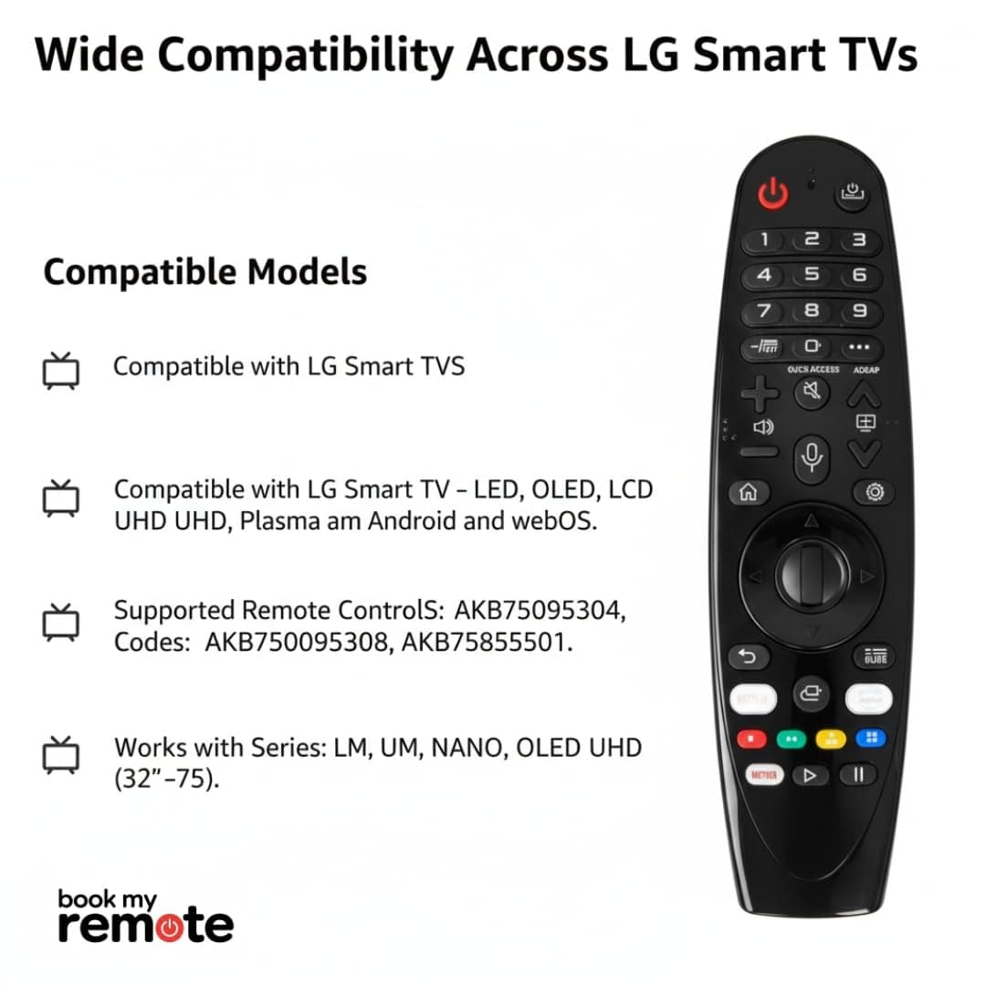 Book My Remote Compatible Replacement for LG Magic Remote Model AN-MR20GA / AKB75855501 Infrared Remote (No Voice, No Pointer, Plug & Play, Batteries Not Included) - 1PC angle 4
